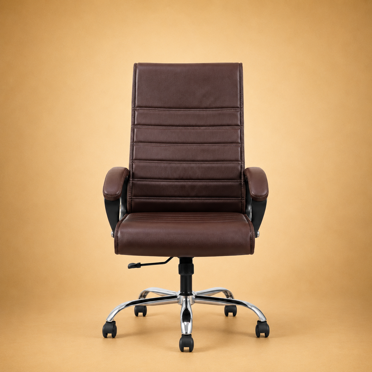 Tan Smooth-Leather Mid-Back Executive Chair