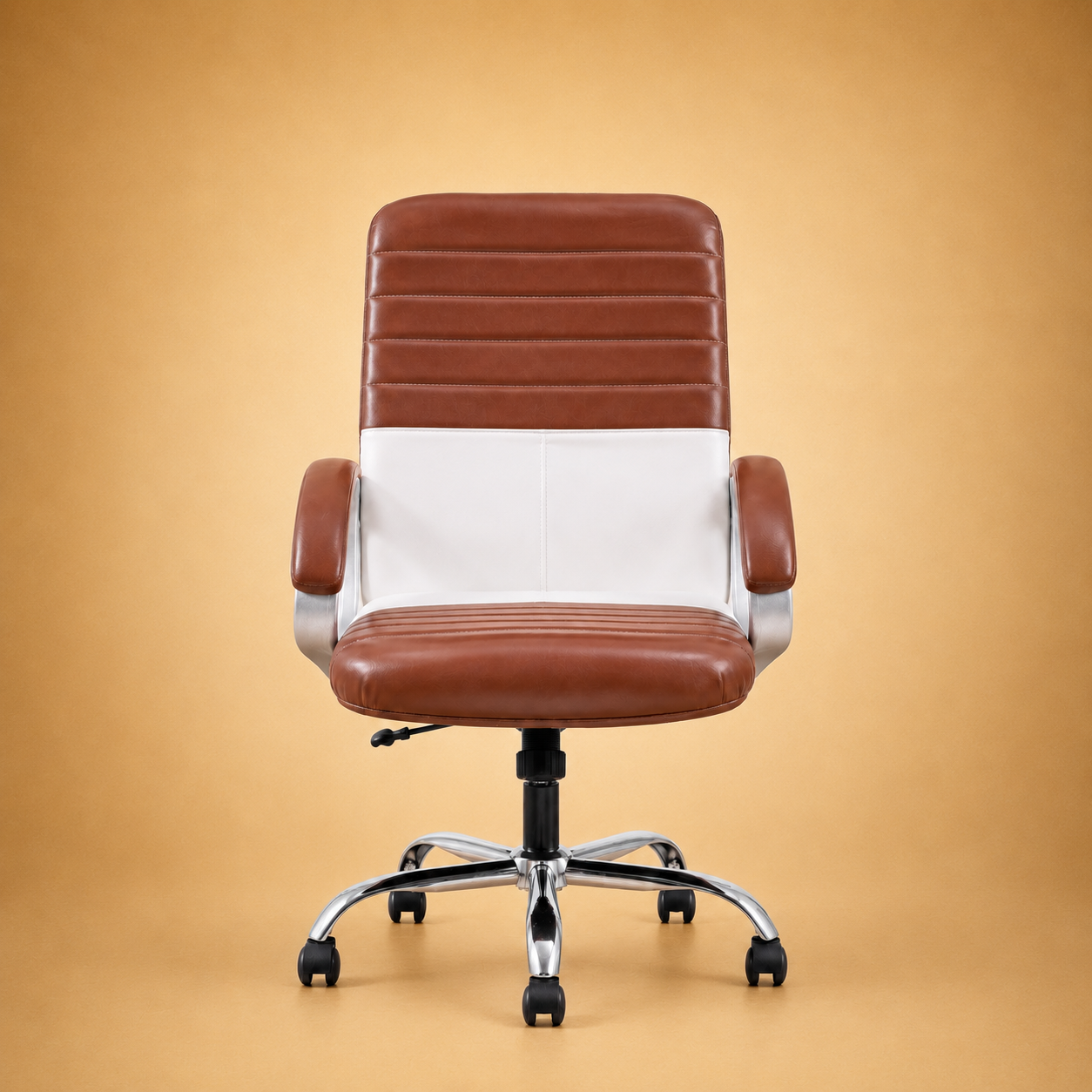 Tan & White Ribbed Mid-Back Executive Chair